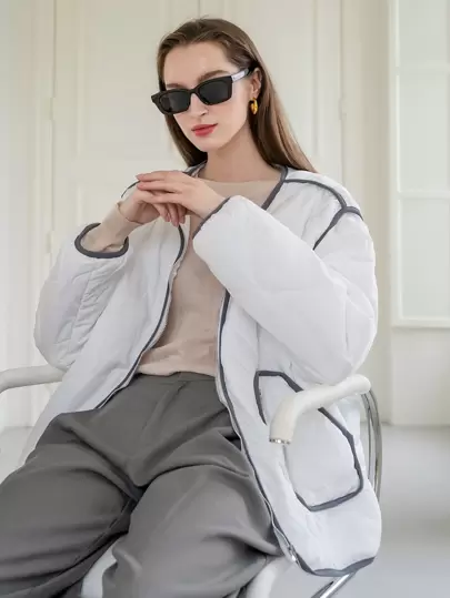 SHEIN COLDBREAK 对比色拉链夹棉大衣