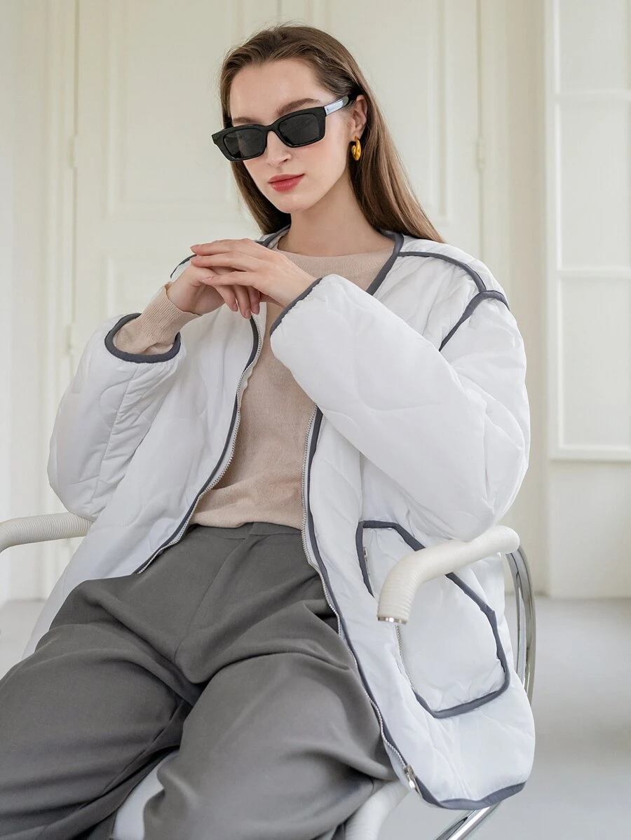 SHEIN COLDBREAK 对比色拉链夹棉大衣