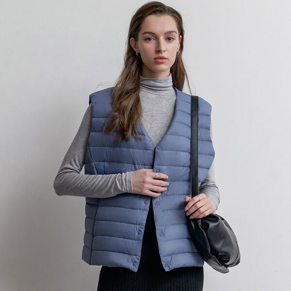 

Solid Popper Button Down Coat, Blue