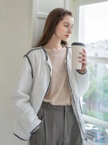 SHEIN COLDBREAK 对比色拉链夹棉大衣
