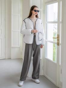 SHEIN COLDBREAK 对比色拉链夹棉大衣