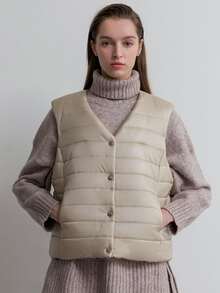 SHEIN COLDBREAK Button Front Sleeveless Padded Coat - Khaki - View 6