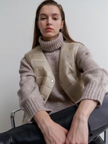 SHEIN COLDBREAK Button Front Sleeveless Padded Coat - Khaki - View 9