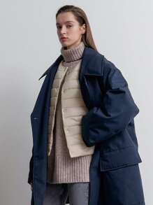 SHEIN COLDBREAK Button Front Sleeveless Padded Coat - Khaki - View 10