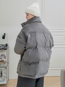 SHEIN COLDBREAK Solid Zipper Front Slant Pocket Padded Coat - Grey - View 2