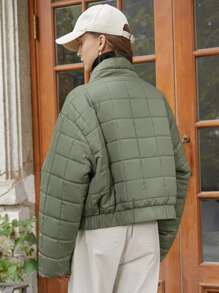 SHEIN COLDBREAK Solid Zip Up Women's Winter Clothes Warm Padded Padded Coat - Army Green - View 2