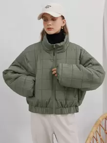 SHEIN COLDBREAK Solid Zip Up Women's Winter Clothes Warm Padded Padded Coat - Army Green - View 1