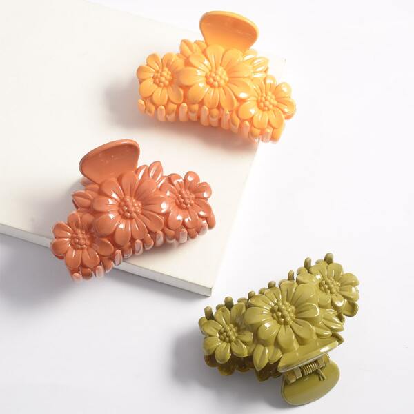

3pcs Flower Decor Hair Claw, Multicolor