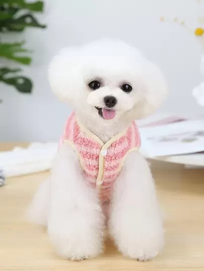 1pc Pet Striped Fleece Jacket, Suitable For Dogs And Cats, Keeps Pets Warm