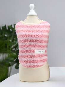 1 pieza Chaleco de felpa a rayas para mascotas, adecuado para perros y gatos, para mantener el calor