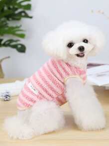 1 pieza Chaleco de felpa a rayas para mascotas, adecuado para perros y gatos, para mantener el calor