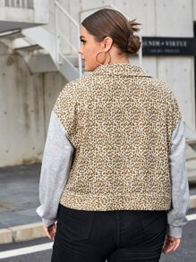 SHEIN Unity Plus Leopard & Colorblock Drop Shoulder Jacket - Multicolor - View 2