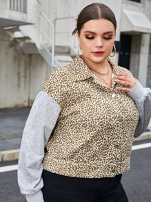 SHEIN Unity Plus Leopard & Colorblock Drop Shoulder Jacket - Multicolor - View 4