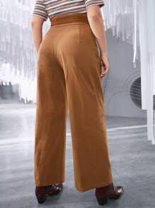 SHEIN Privé Plus Wide Leg Pants With Belt - Brown - View 6
