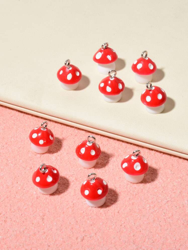10pcs Mushroom Design Pendant - Red - View 2