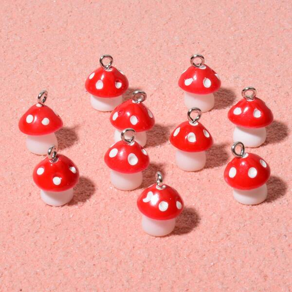

10pcs Mushroom Design Pendant, Red