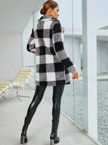 SHEIN Essnce 大格紋絨毛外套