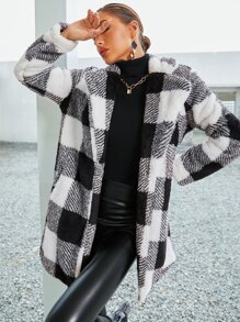 SHEIN Essnce 大格紋絨毛外套