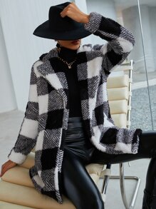 SHEIN Essnce 大格紋絨毛外套