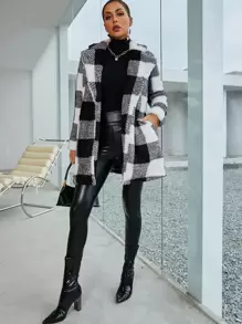 SHEIN Essnce 大格紋絨毛外套