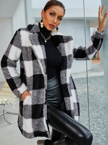 SHEIN Essnce 大格紋絨毛外套