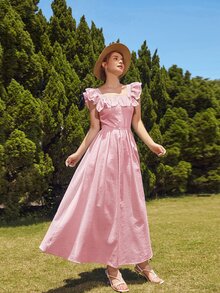 Mulvari Ruffle Armhole Striped Dress - Baby Pink - View 3