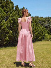 Mulvari Ruffle Armhole Striped Dress - Baby Pink - View 2