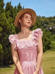 Mulvari Ruffle Armhole Striped Dress - Baby Pink - View 4