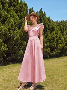 Mulvari Ruffle Armhole Striped Dress - Baby Pink - View 5