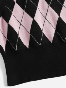 SHEIN EZwear Argyle Pattern Sweater Vest - Multicolor - View 4