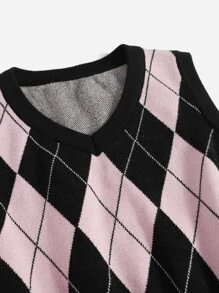 SHEIN EZwear Argyle Pattern Sweater Vest - Multicolor - View 5