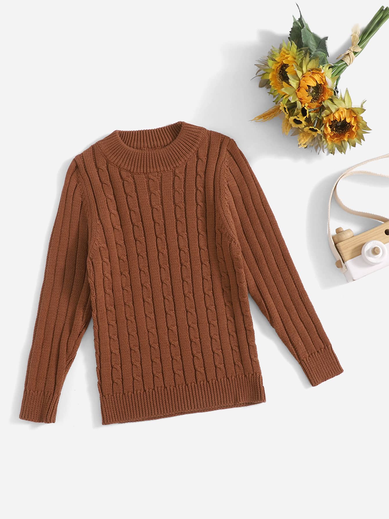 Niñas Jersey tejido de cable - Marrón - Ver 1