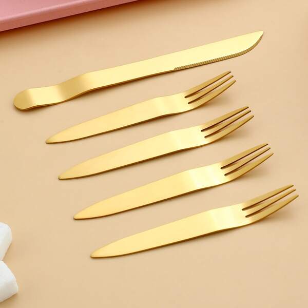 

5pcs Stainless Steel Cutlery Set, Gold