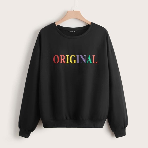 

Plus Letter Graphic Drop Shoulder Pullover, Black
