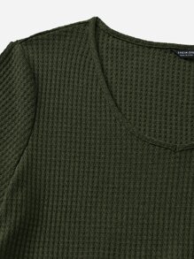 SHEIN VCAY Plus Size V Neck Rib-Knit Peplum Top - Army Green - View 4