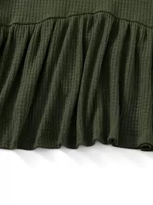 SHEIN VCAY Plus Size V Neck Rib-Knit Peplum Top - Army Green - View 5