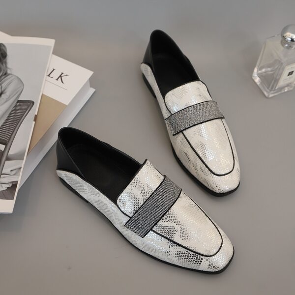 

Metallic Snakeskin Loafers, Silver