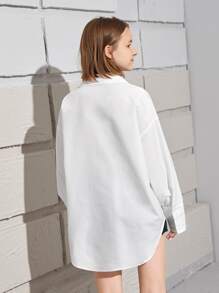SHEIN Teen Girls Drop Shoulder Curved Hem Blouse Without Belt - White - View 2