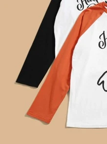 SHEIN Teen Girls 2 Packs Letter Graphic Raglan Sleeve Tee - Multicolor - View 3