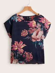 SHEIN LUNE 蝙蝠袖印花上衣 - 藏蓝色 - 查看 1