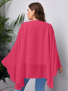 SHEIN LUNE Plus Solid High Low Cloak Sleeve Blouse - Hot Pink - View 2