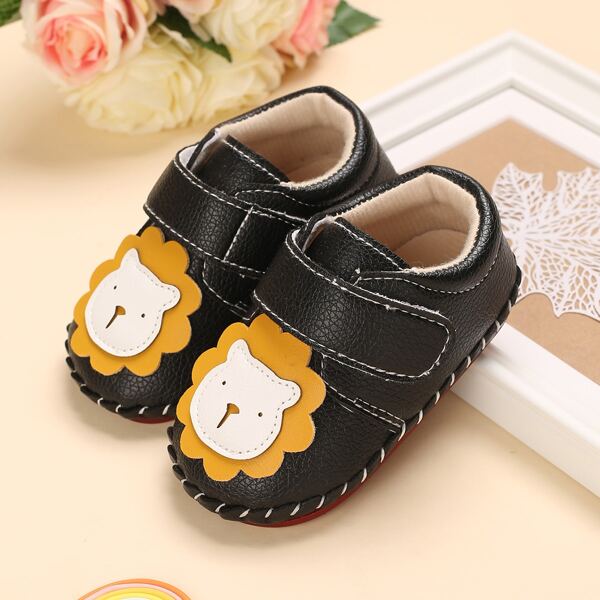 

Baby Cartoon Decor Velcro Strap Flats, Black
