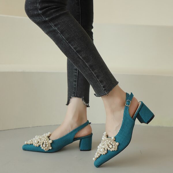 

Faux Pearl Decor Knit Detail Court Pumps, Blue