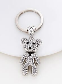 水鑽熊墜飾鑰匙圈 - 白色 - 查看 1