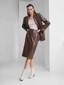 SHEIN 高腰PU皮革直筒半身裙