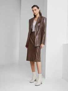 SHEIN 高腰PU皮革直筒半身裙