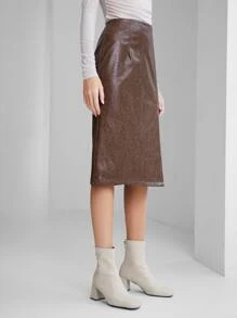 SHEIN 高腰PU皮革直筒半身裙