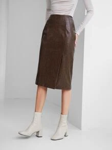 SHEIN 高腰PU皮革直筒半身裙