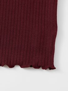 SHEIN EZwear Plus Notch Neck Lettuce Edge Tee - Burgundy - View 5