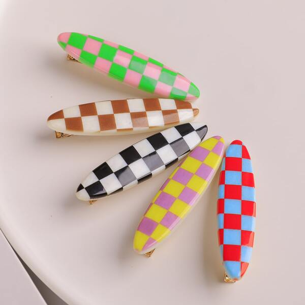 

5pcs Plaid Hair Clip, Multicolor